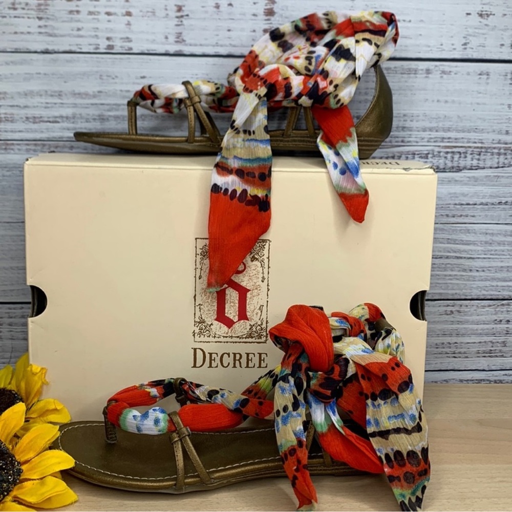 NWT Decree Multi Ribbon Ankle Wrap Sandals